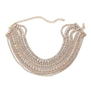 Multi Layered Crystal Necklace In Gold
